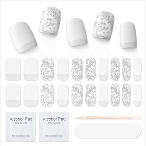 Gel Nail Strips Set White Glitter Winter 20 Pcs Mooyiyan NEW